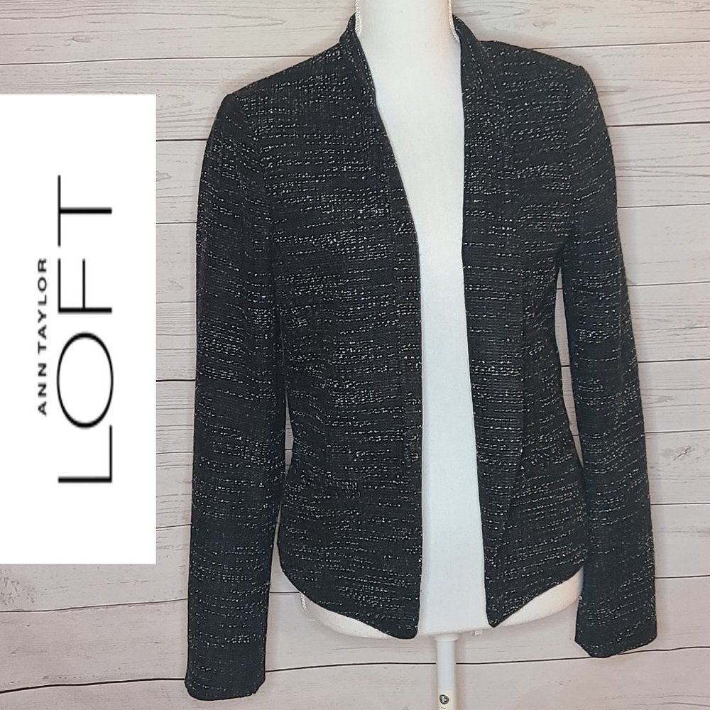 LOFT Black Textured Open Front Blazer Jacket
